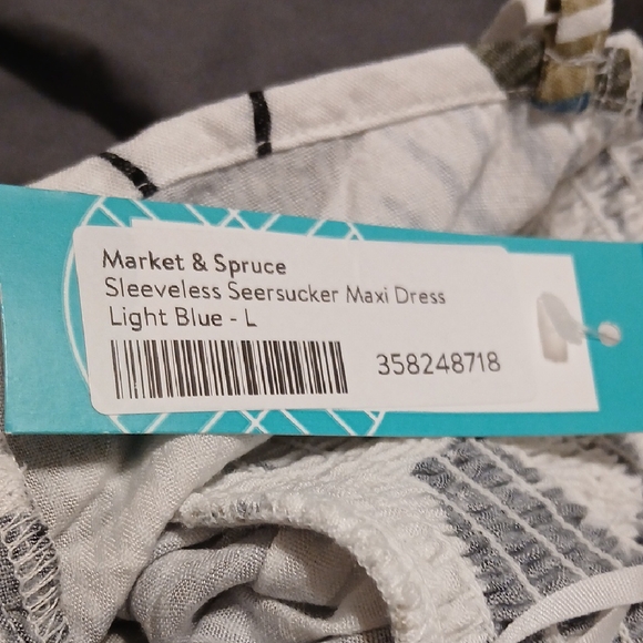MARKET & SPRUCE SLEEVELESS SEERSUCKER MAXI DRESS LIGHT BLUE-M - Picture 2 of 4